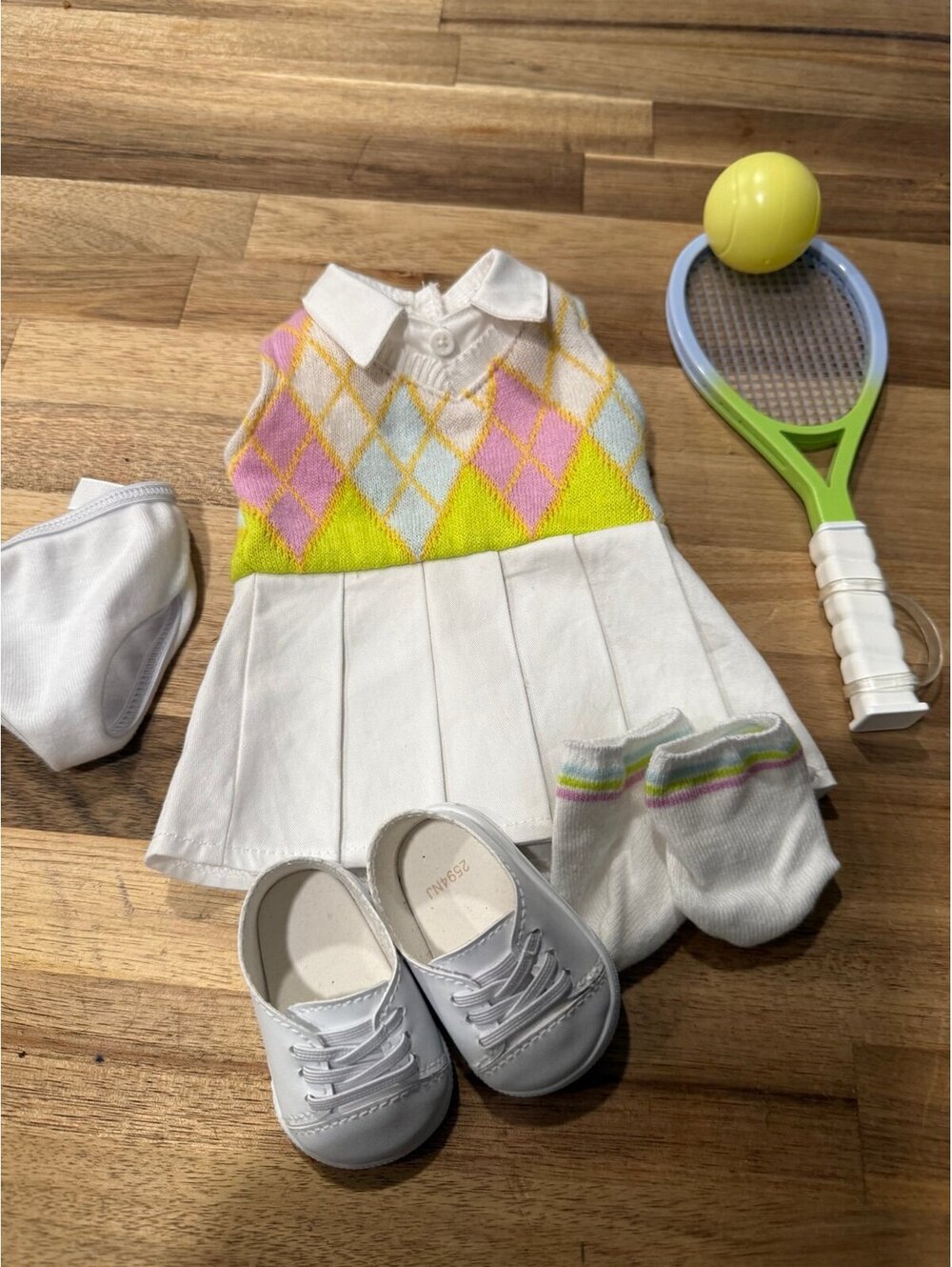 American Girl Isabel 1999 Tennis Outfit Set w/ Shoes Socks Undergarment Racket